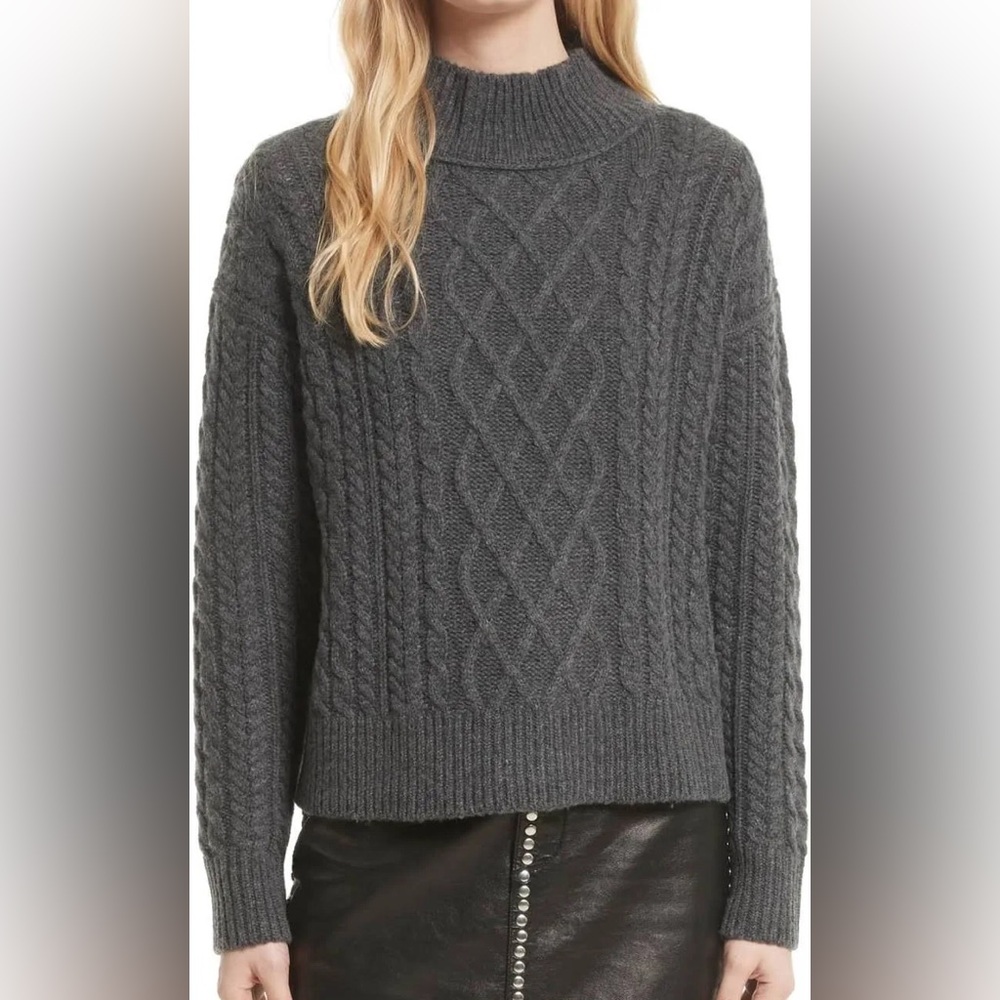 NWT - FRAME Wool & Cashmere Cable Knit Crop Sweater in charcoal, size small